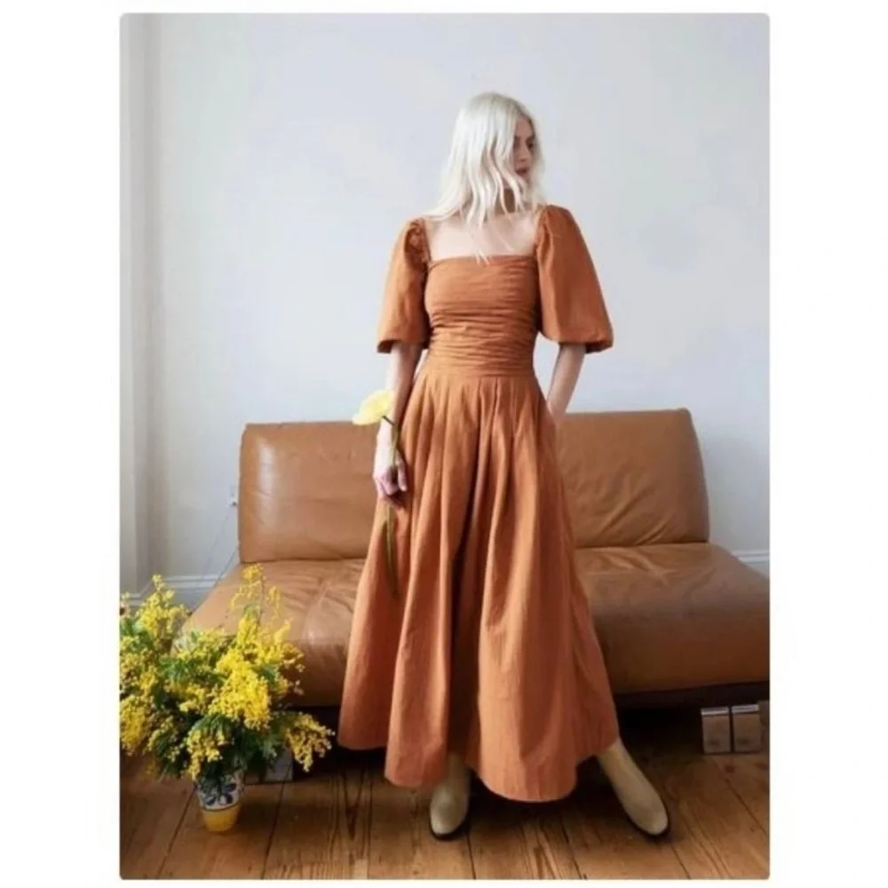 FREE PEOPLE ENDLESS SUMMER AIN’T SHE A BEAUT SMOCKED MIDI DRESS TERRA Sz S
